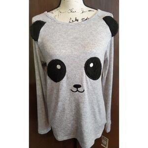 PJ Couture Womens Medium Panda Bear Fleece Pajamas Lounge Top Gray New Sleep